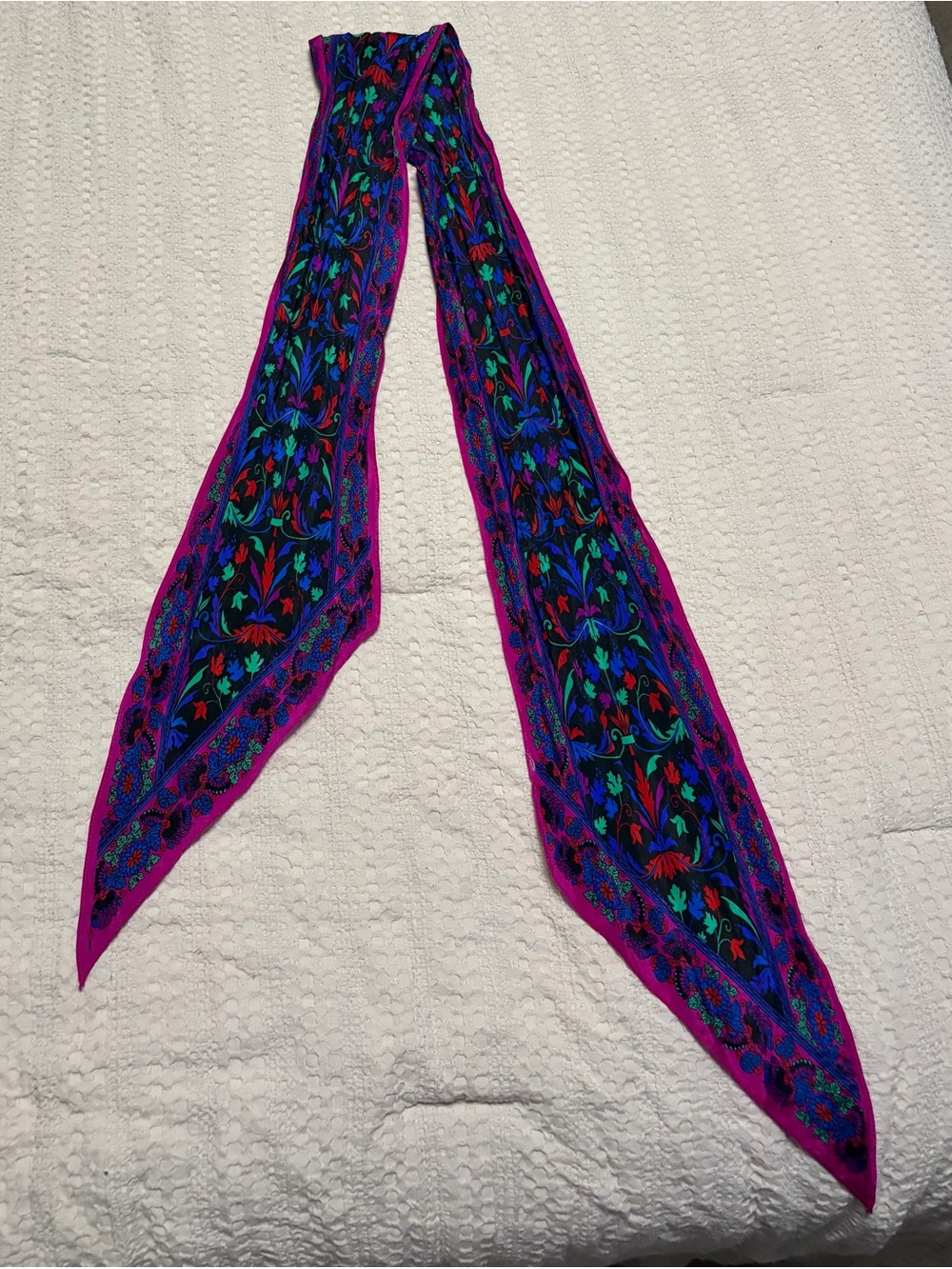 Vibrant Floral Skinny Scarf - Fuchsia Multi